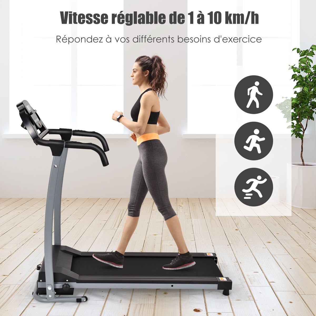 Foldable Electric Treadmill with Screen and Heart Rate Monitor with Speed from 1 to 10 km/h and 12 Programs Black -