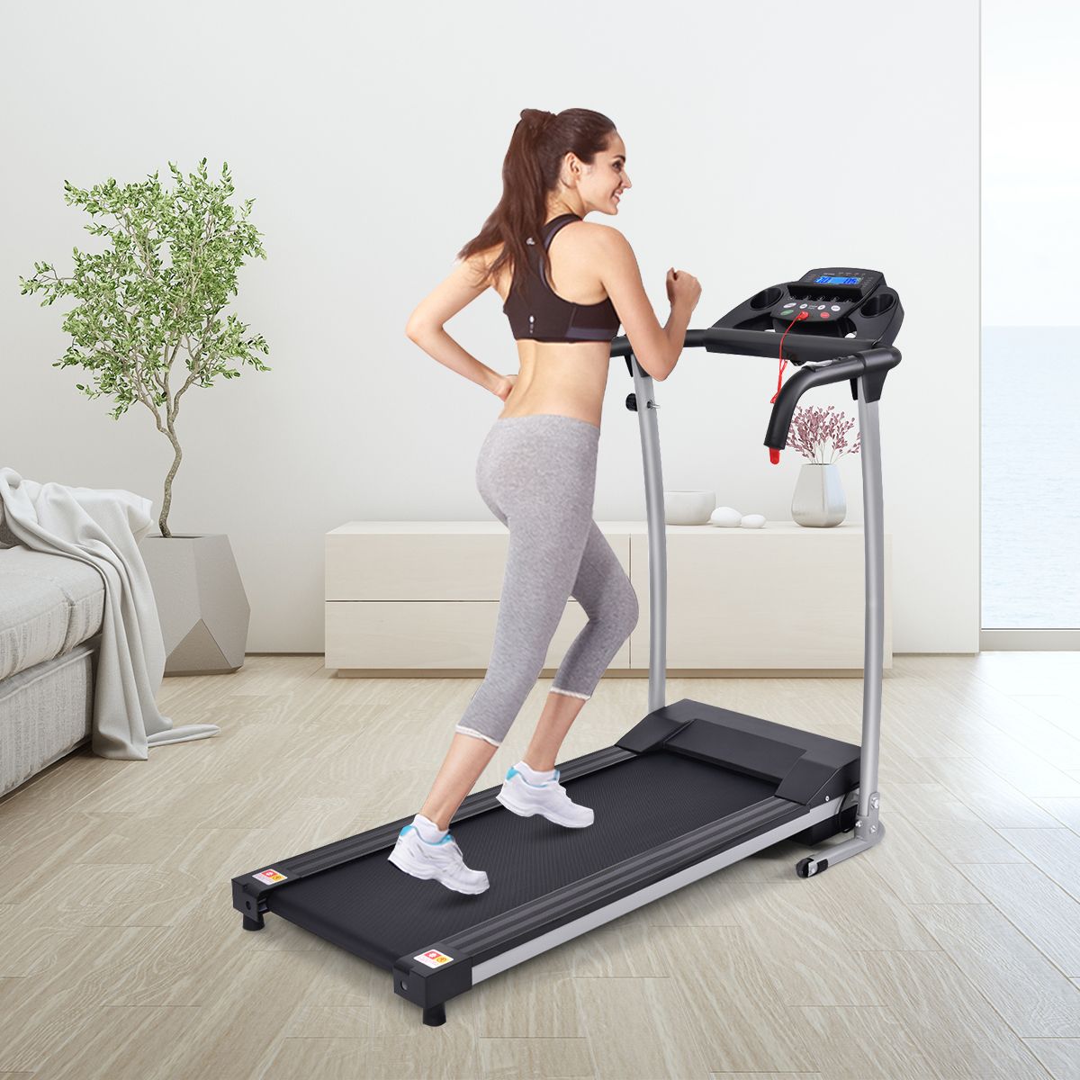 Foldable Electric Treadmill with Screen and Heart Rate Monitor with Speed from 1 to 10 km/h and 12 Programs Black -