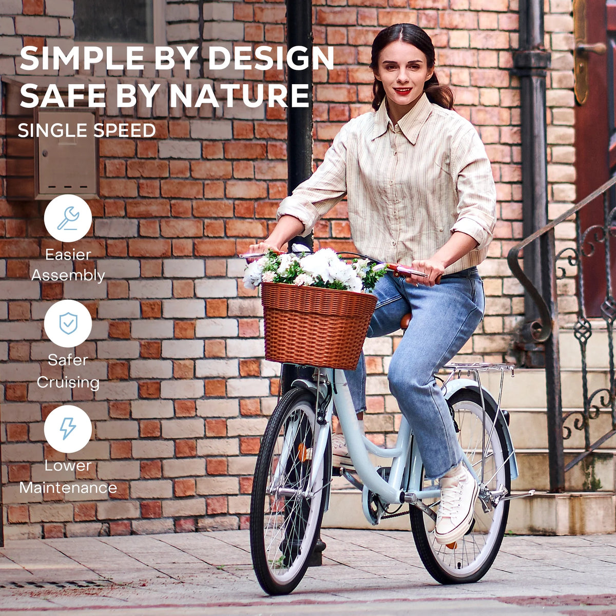 Viribus Women'S Comfort Bike 24 in Beach & City Cruiser Bicycle with Basket Rack White - Product image 26