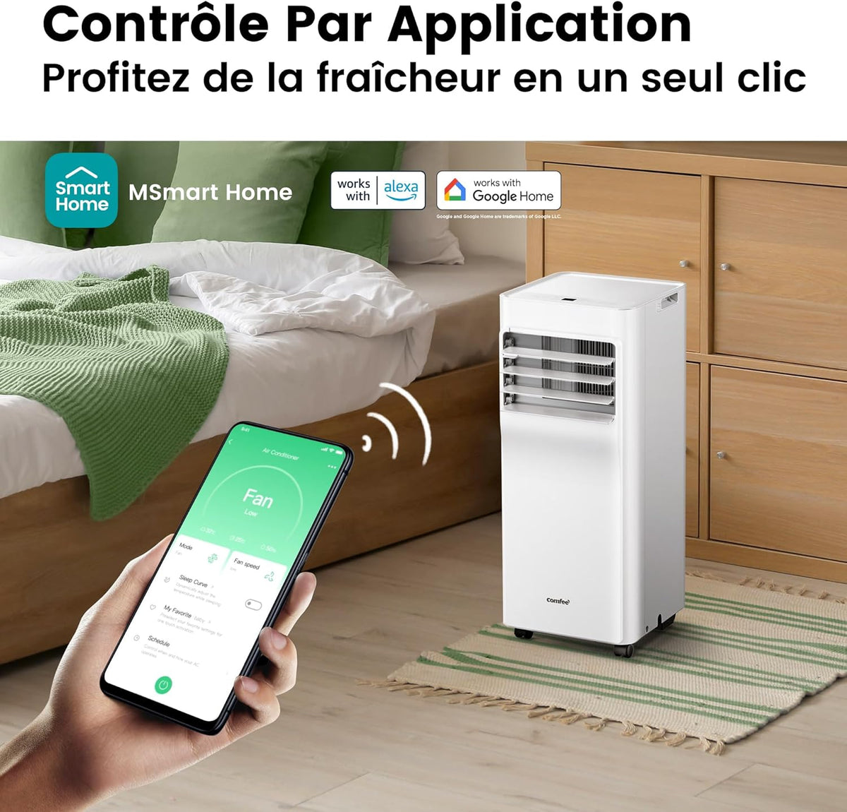 COMFEE' Mobile Air Conditioner 9000 BTU/h 2.6kW, APP Control, 3 Modes, 3 Fan Speeds, Compact Dimensions, For 33㎡ Rooms, Breezy Cool 2.6, Works with Alexa