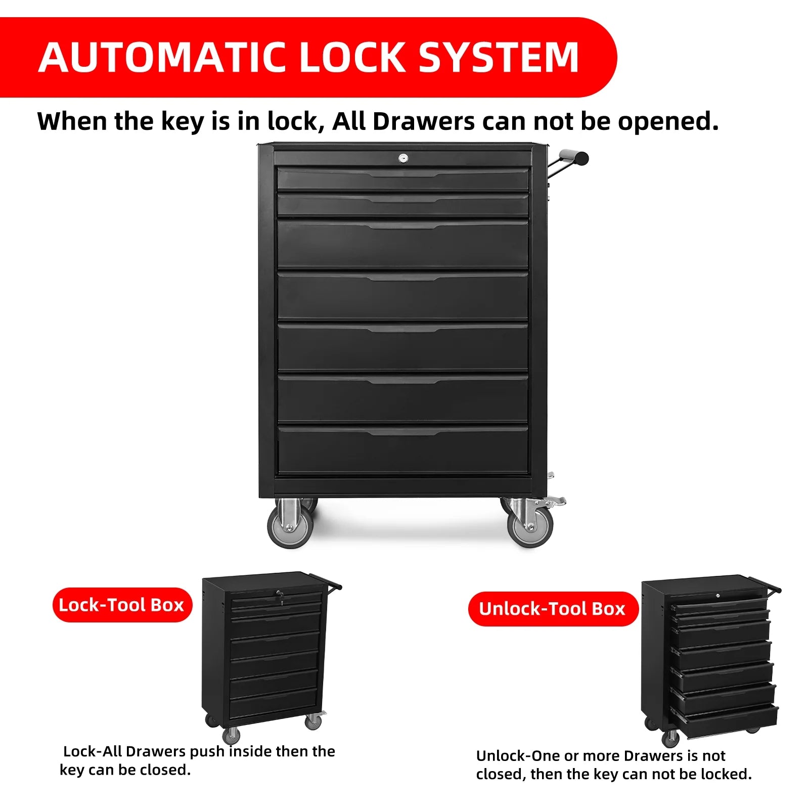 7 - Drawer Rolling Tool Chest Cabinet, Large Capacity Metal Tool Box with Wheels and Cylinder Locking - Product image 5
