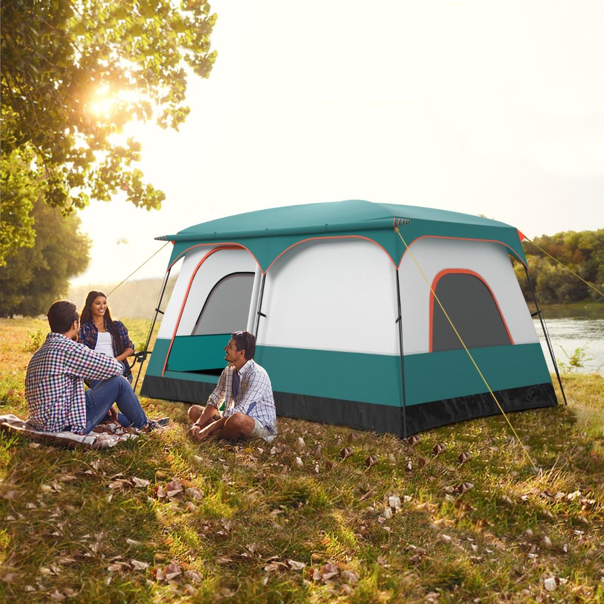 6/8/10 Person Camping Tent with Canopy Large Family Tent with 2 Bedrooms 2 Doors 2 Windows Mesh Green -