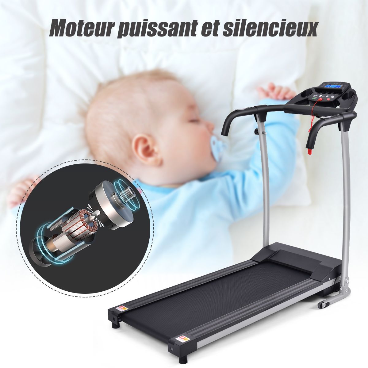 Foldable Electric Treadmill with Screen and Heart Rate Monitor with Speed from 1 to 10 km/h and 12 Programs Black -