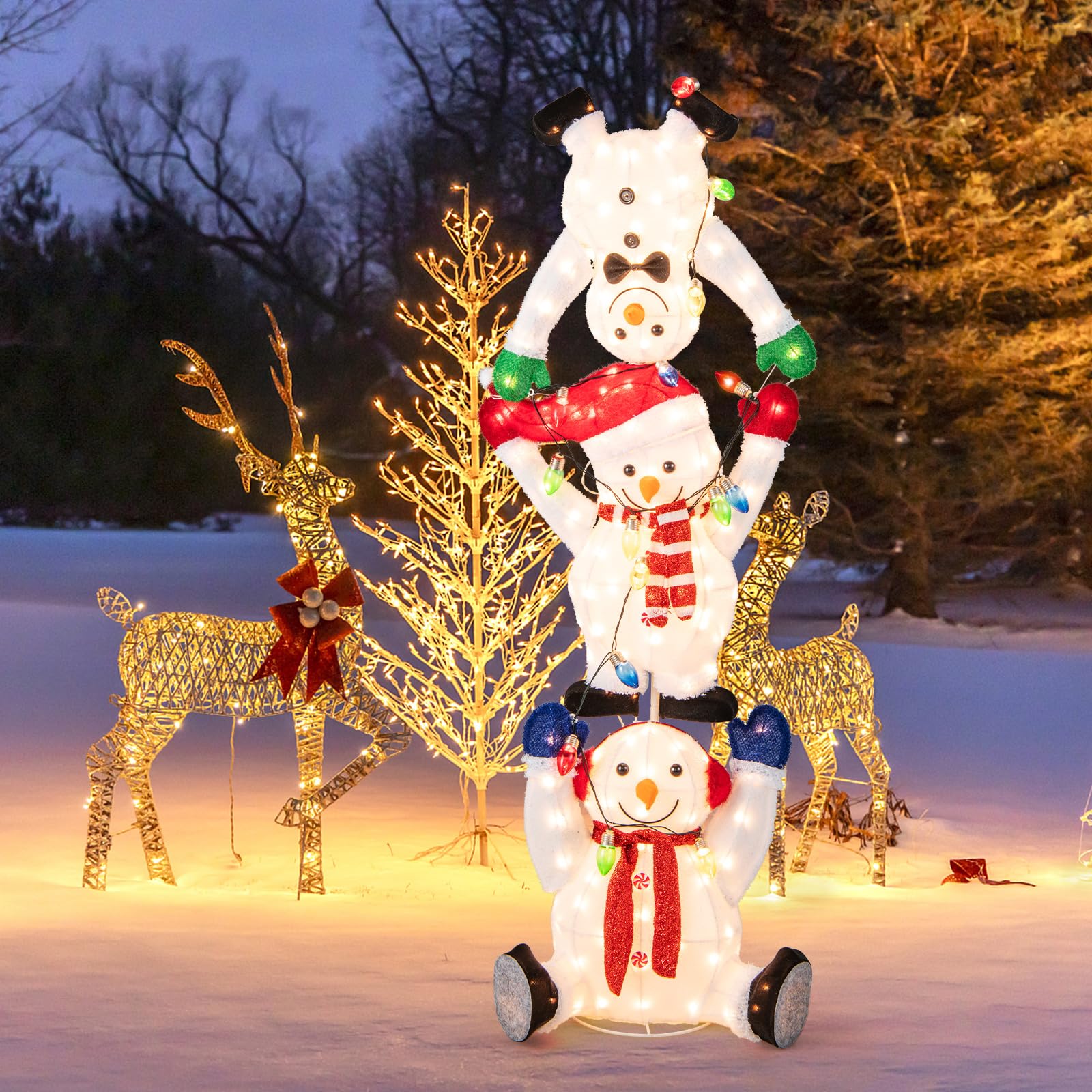 Tangkula 5.6 FT Lighted Christmas Stacked Snowmen Decoration - Product image 1