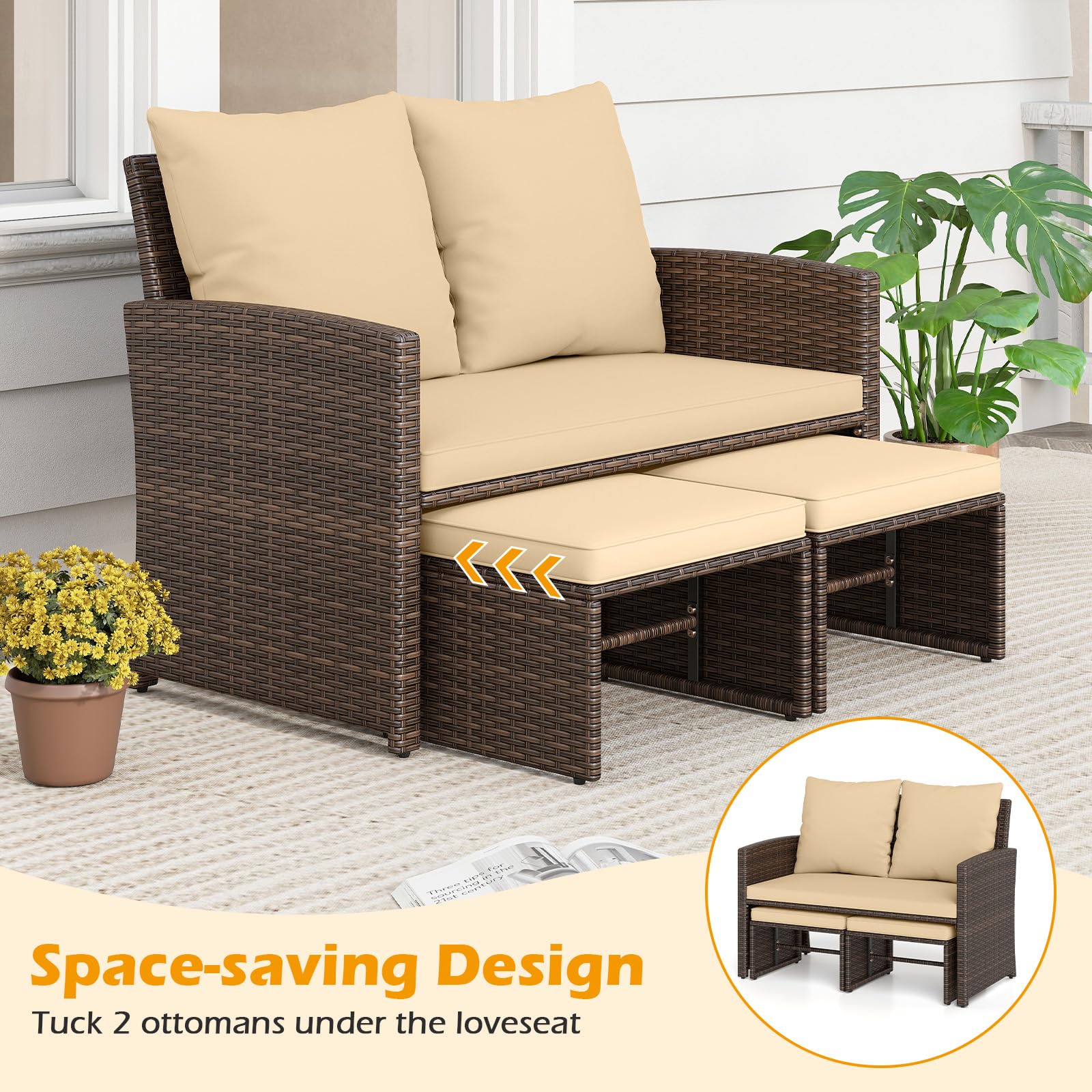 Tangkula 3 Pieces Patio PE Wicker Furniture Set with Cushions - Product image 6
