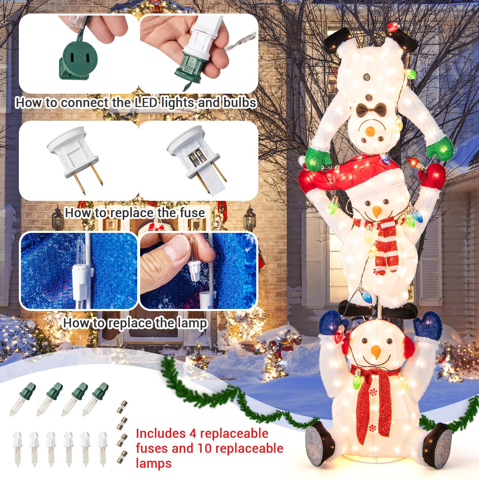 Tangkula 5.6 FT Lighted Christmas Stacked Snowmen Decoration - Product image 6