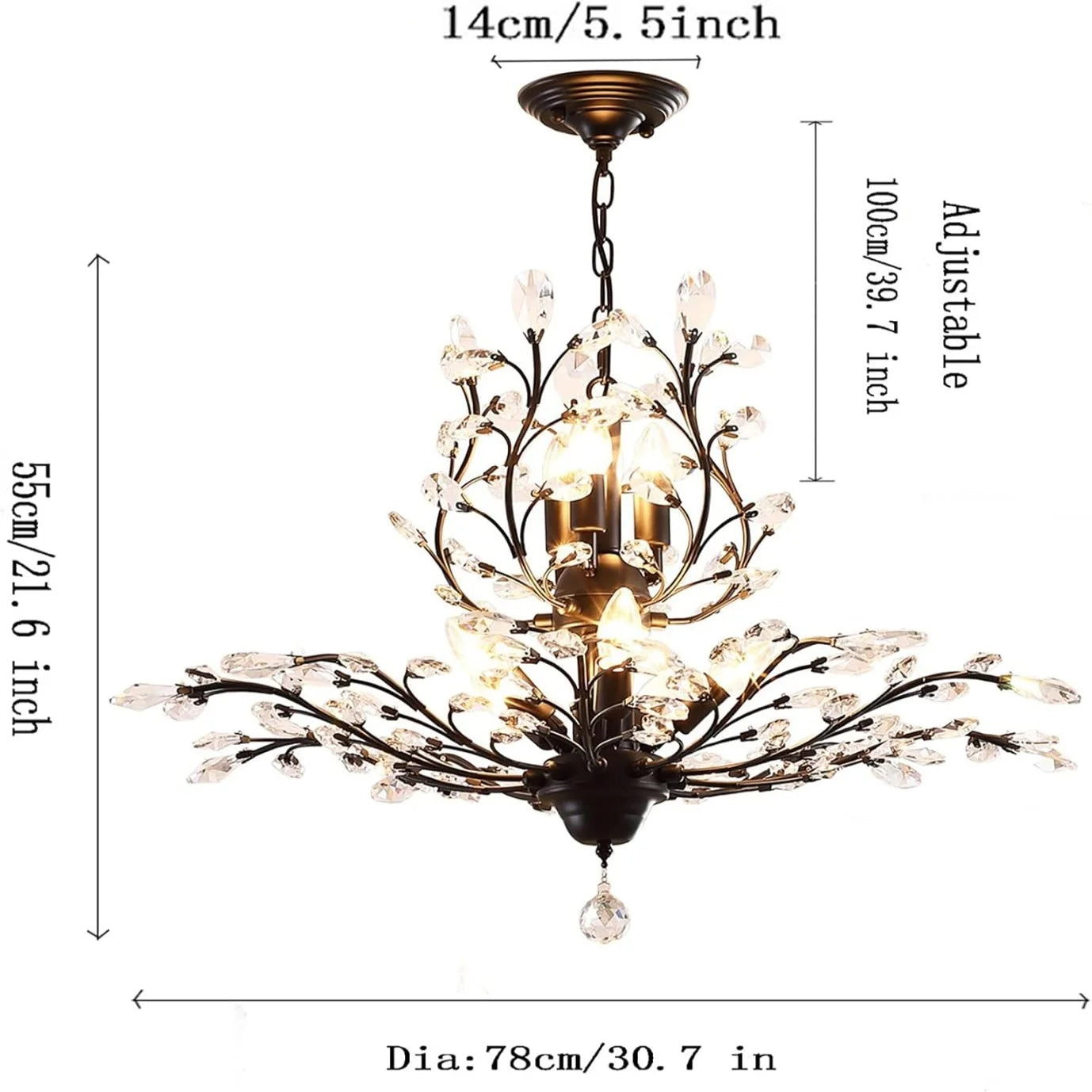 Ganeed Vintage 8 Lights Pendant Light Crystal Chandeliers Adjustable Ceiling Light for Living Room Bedroom - Product image 2