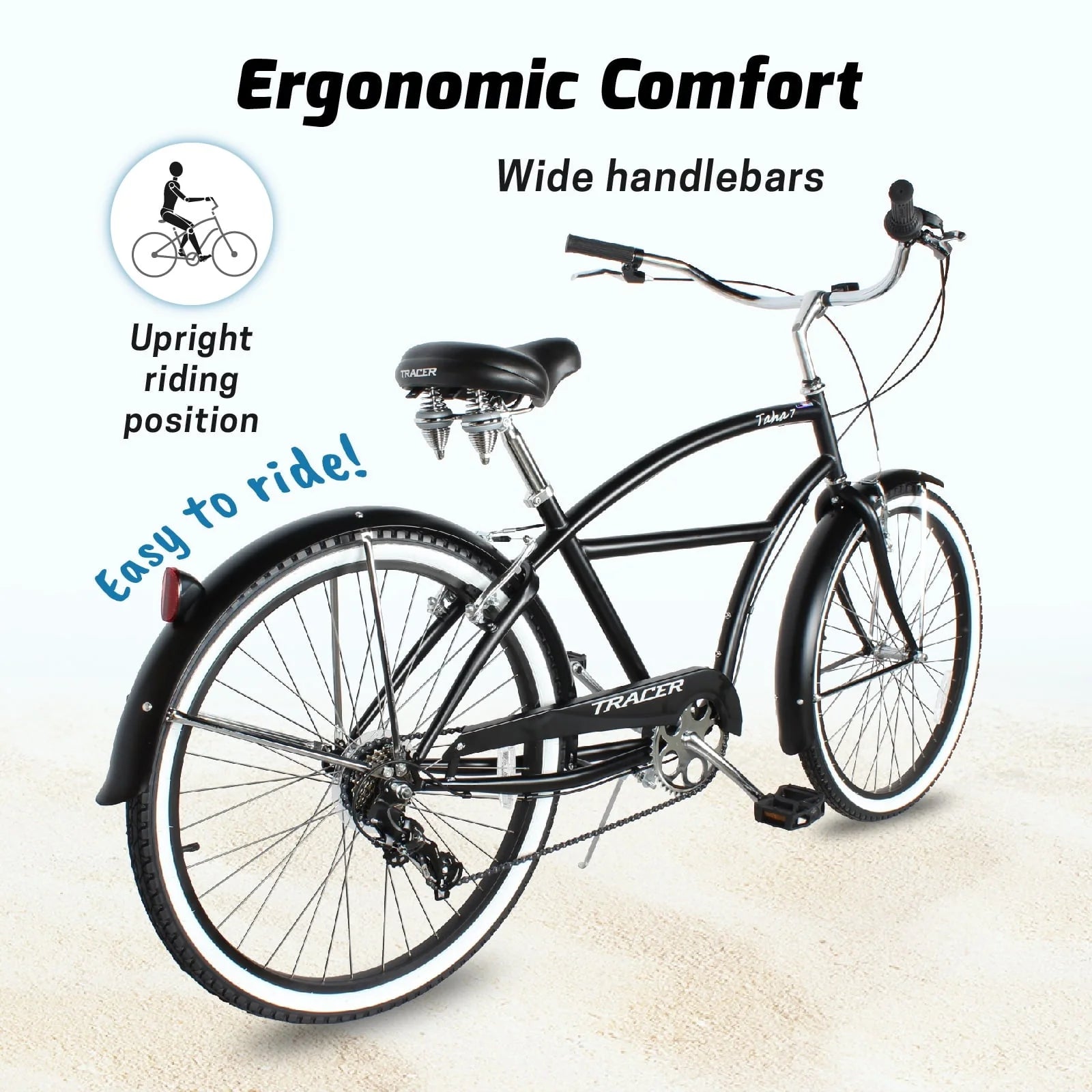 TRACER TAHA Beach Cruiser Bike for Men, 26 in Wheels, Hi Ten Steel Frame, 7 Speed, Hybrid Bike for Adults - Product image 6