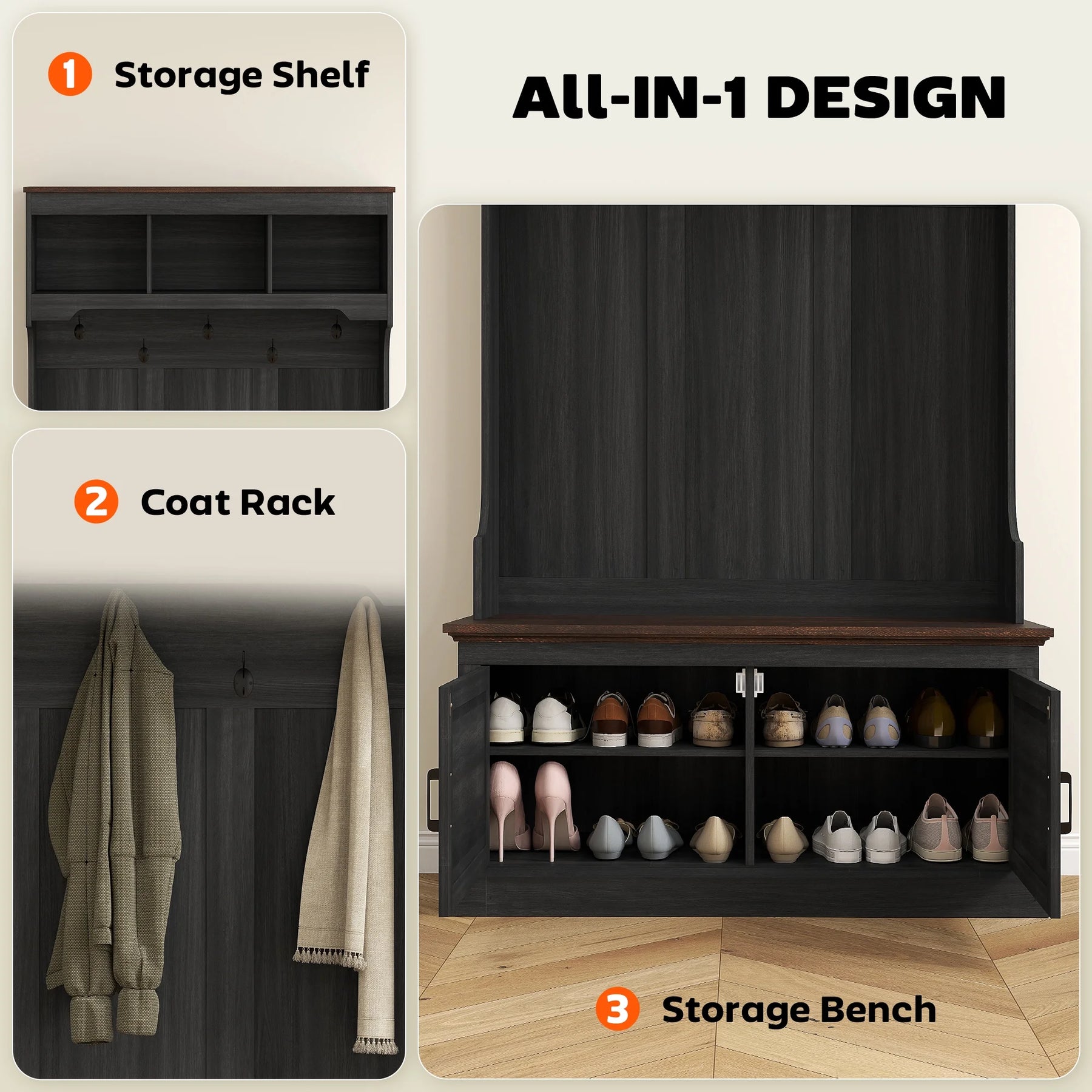 HOMCOM 3 - in - 1 Hall Tree with Shoe Storage, Standing Coat Rack with Shoe Bench - Product image 12
