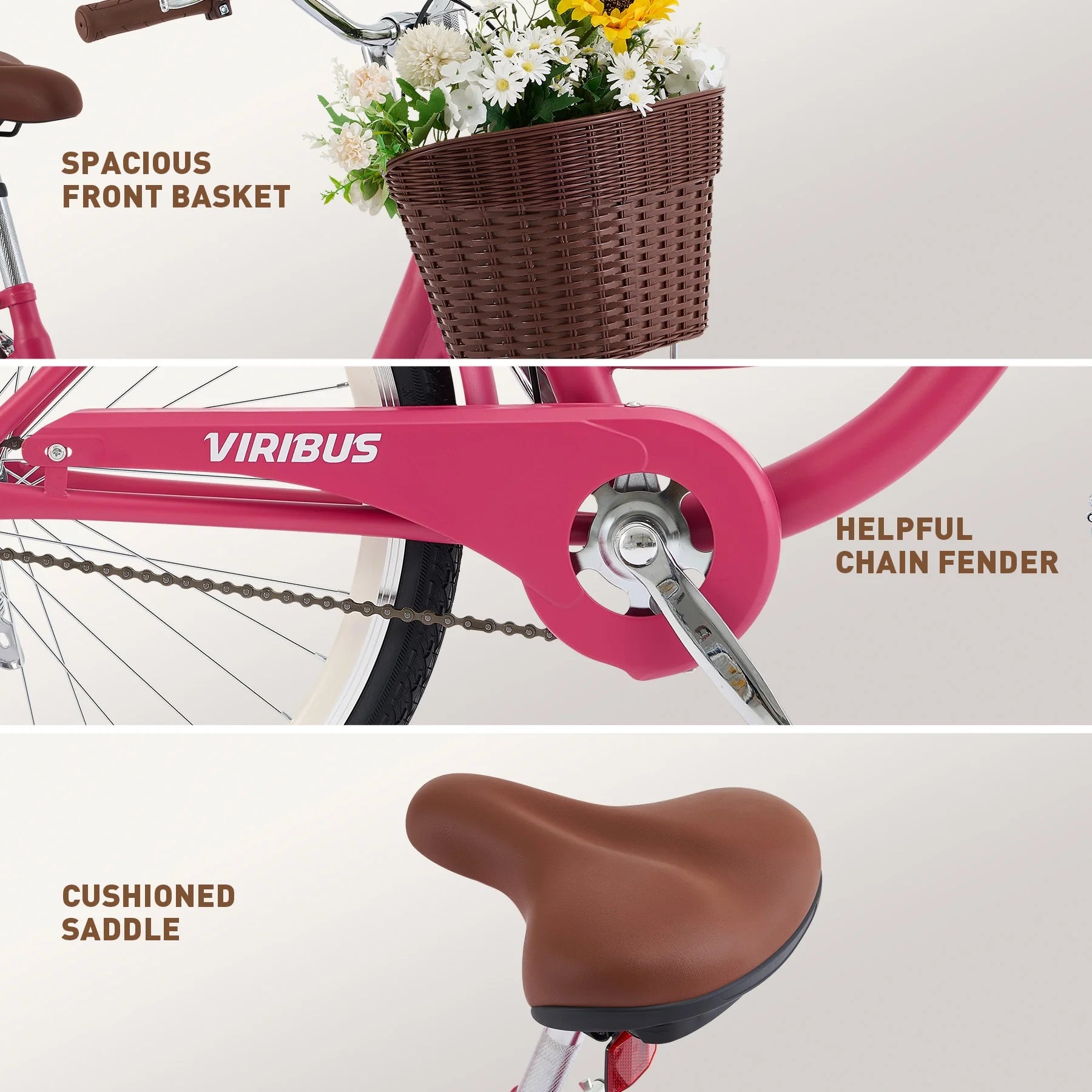 Viribus Women'S Comfort Bike 24 in Beach & City Cruiser Bicycle with Basket Rack White - Product image 13