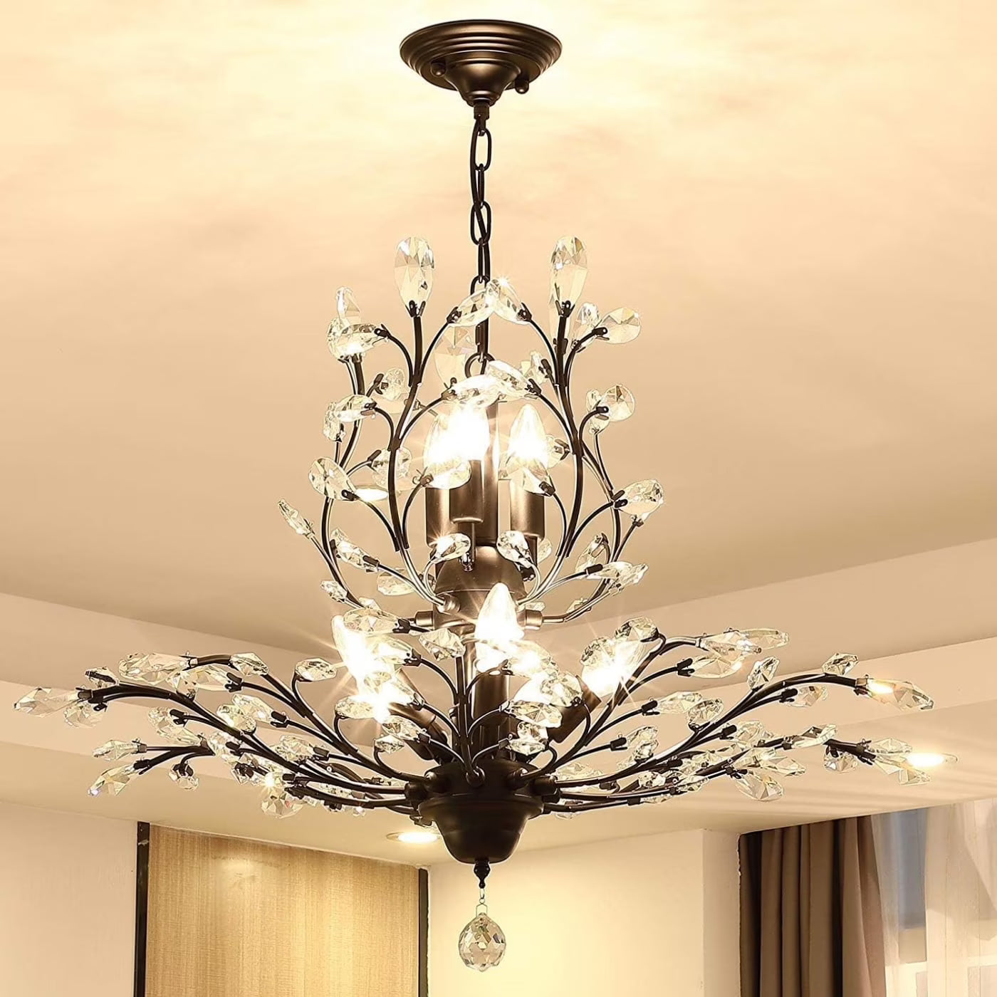 Ganeed Vintage 8 Lights Pendant Light Crystal Chandeliers Adjustable Ceiling Light for Living Room Bedroom - Product image 1