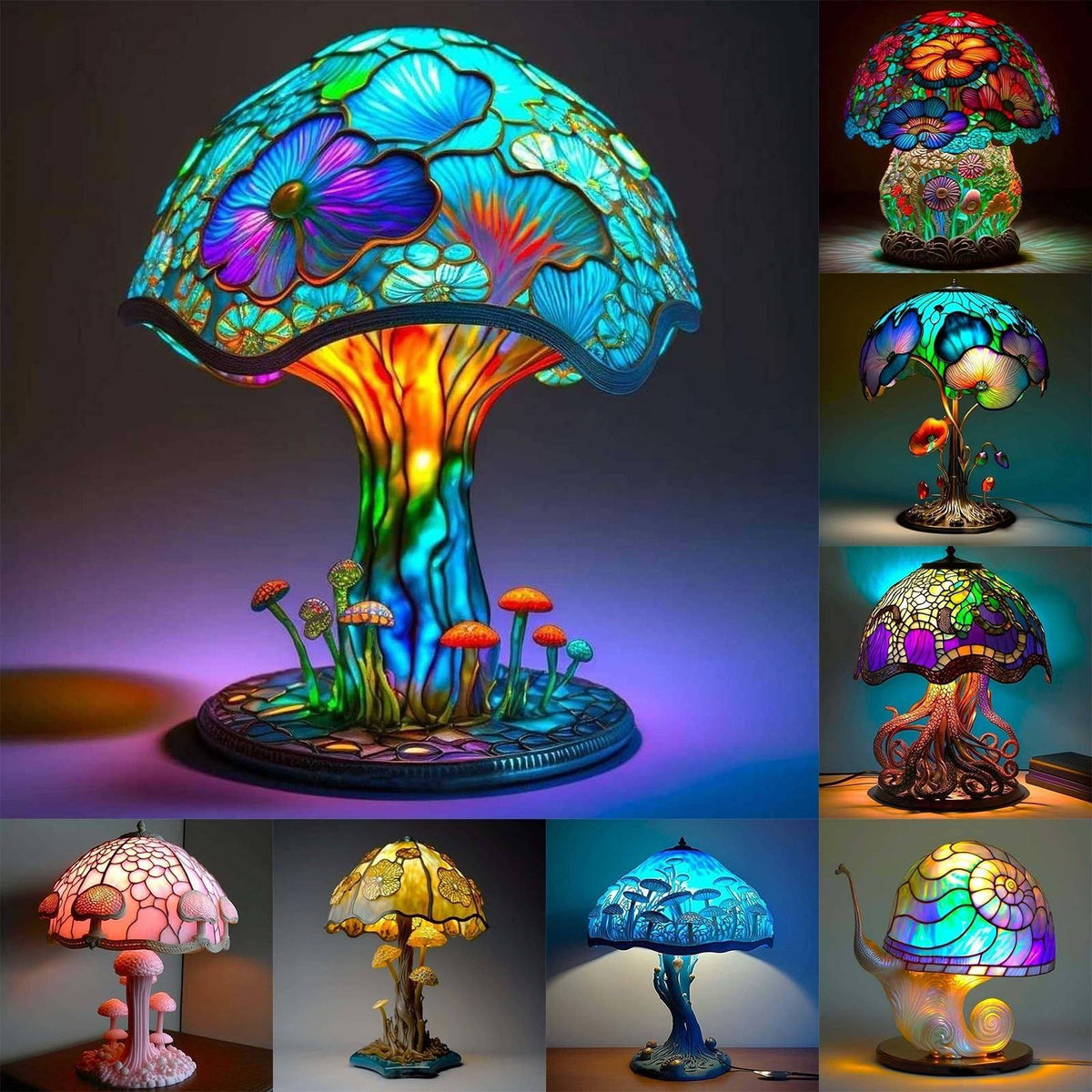 Mmoneyake Painting Mushroom Table Lamp, 5.9 inch Hight Stained Plant Series Night Light - Product image 1