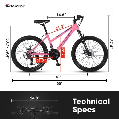 POWANLI 26" Mountain Bike for Women, 21 Speeds Mountain Bicycles with Dual Disc Brakes and 100mm Front - Product image 4
