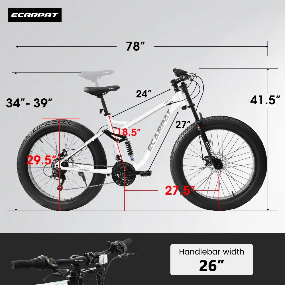 26 in Mountain Bike for Men, 26*4" Fat Tire Mountain Bicycles, Full - Suspension 21 - Product image 9