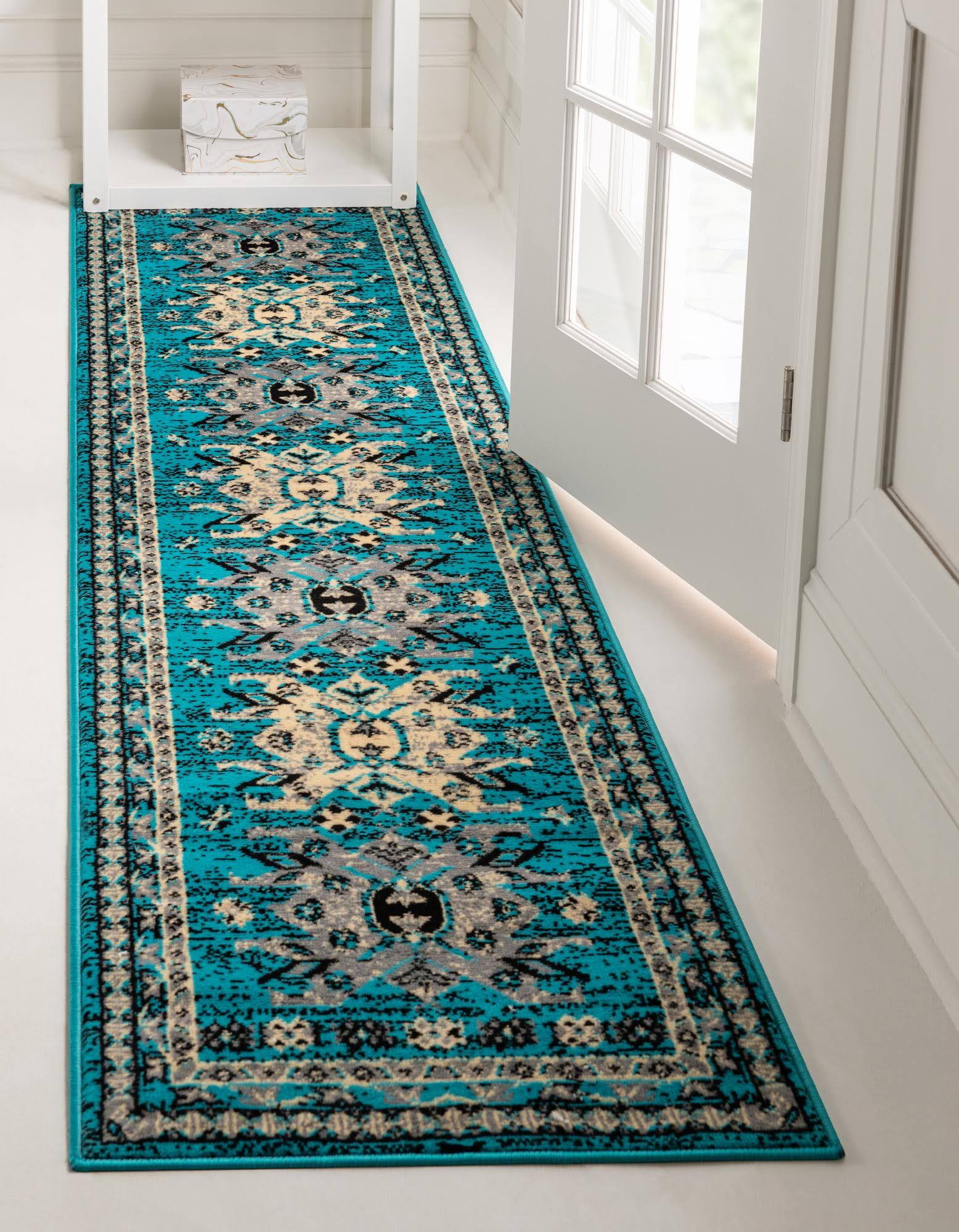 Unique Loom Taftan Turquoise 10 ft Runner Area Rug - Product image 1