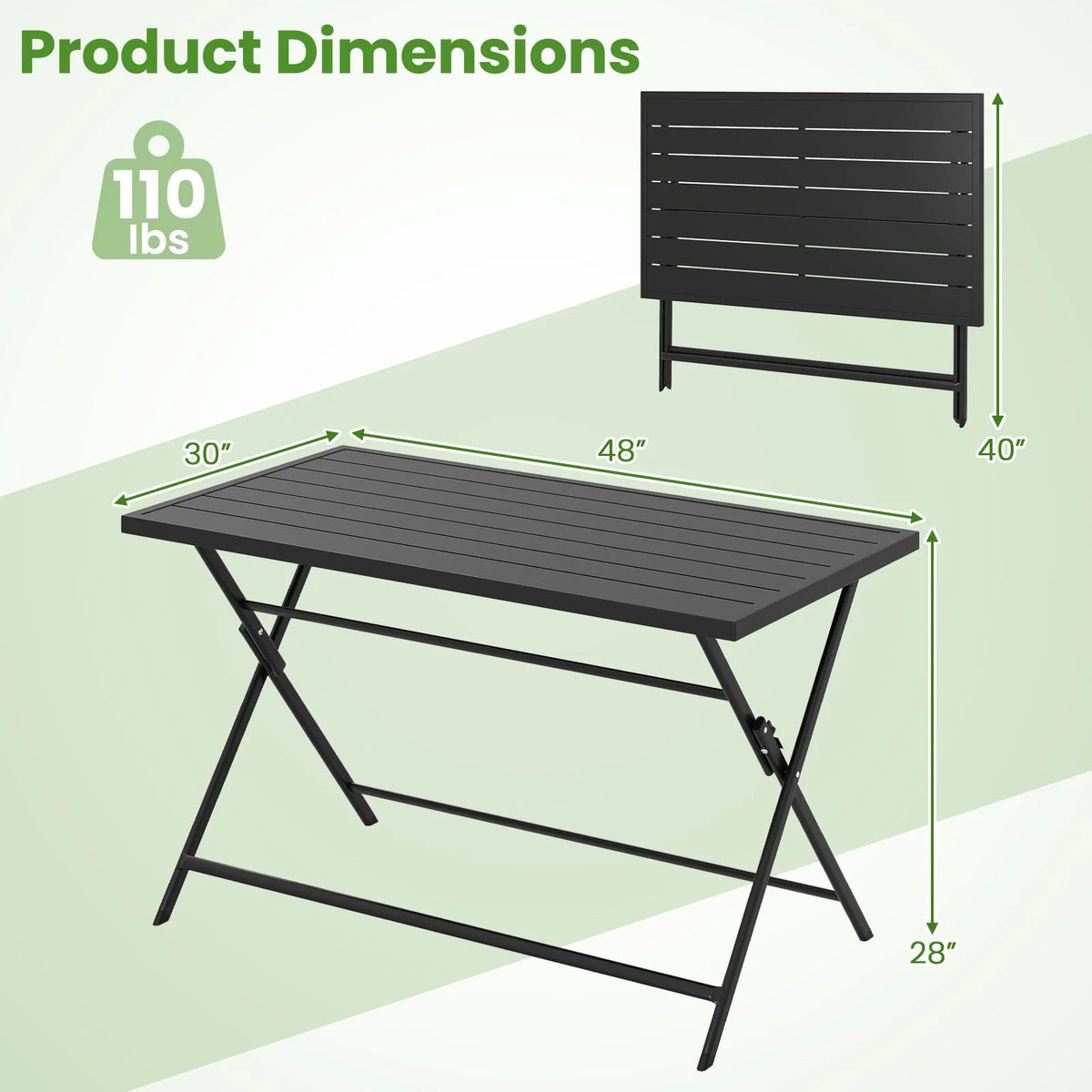 Tangkula Foldable Outdoor Dining Table 48inch x 30inch Rectangular Metal Patio Table with Slatted Tabletop - Product image 3