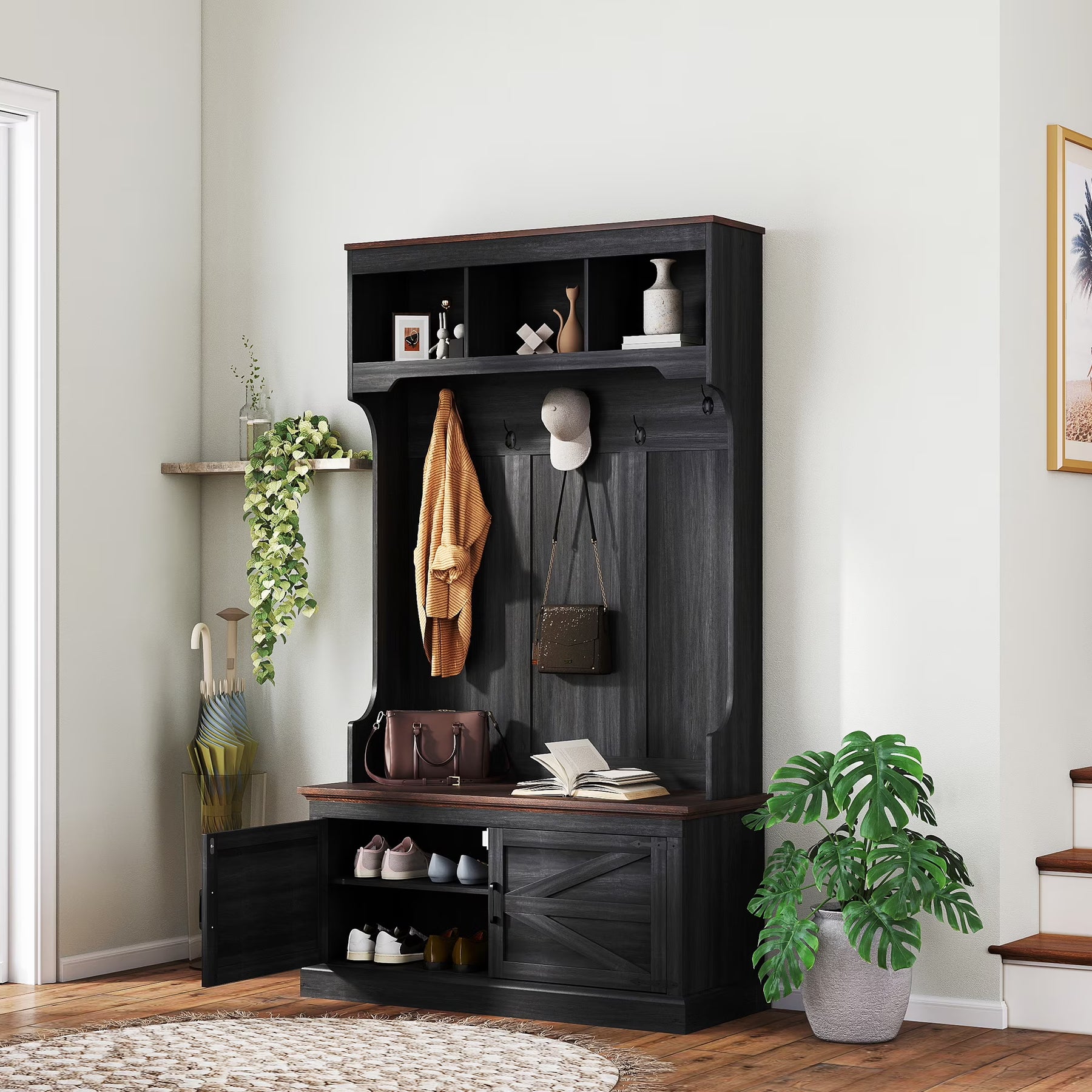 HOMCOM 3 - in - 1 Hall Tree with Shoe Storage, Standing Coat Rack with Shoe Bench - Product image 3