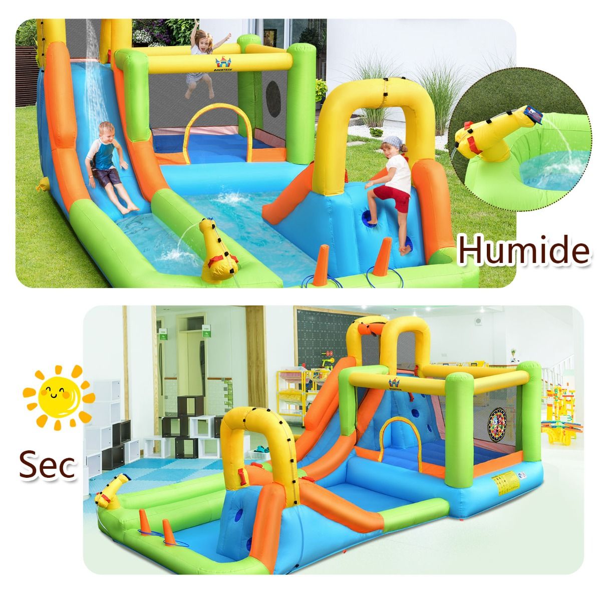 8 in 1 Inflatable Castle with 2 Slides Water Park with Jumping House Load 135kg for 3 Children Ages 3-10 -