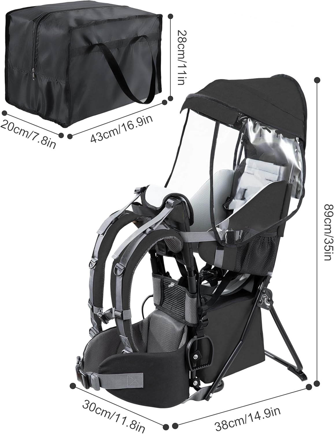 besrey Hiking baby carrier, Children's backpack, for outdoor use, Foldable - Black