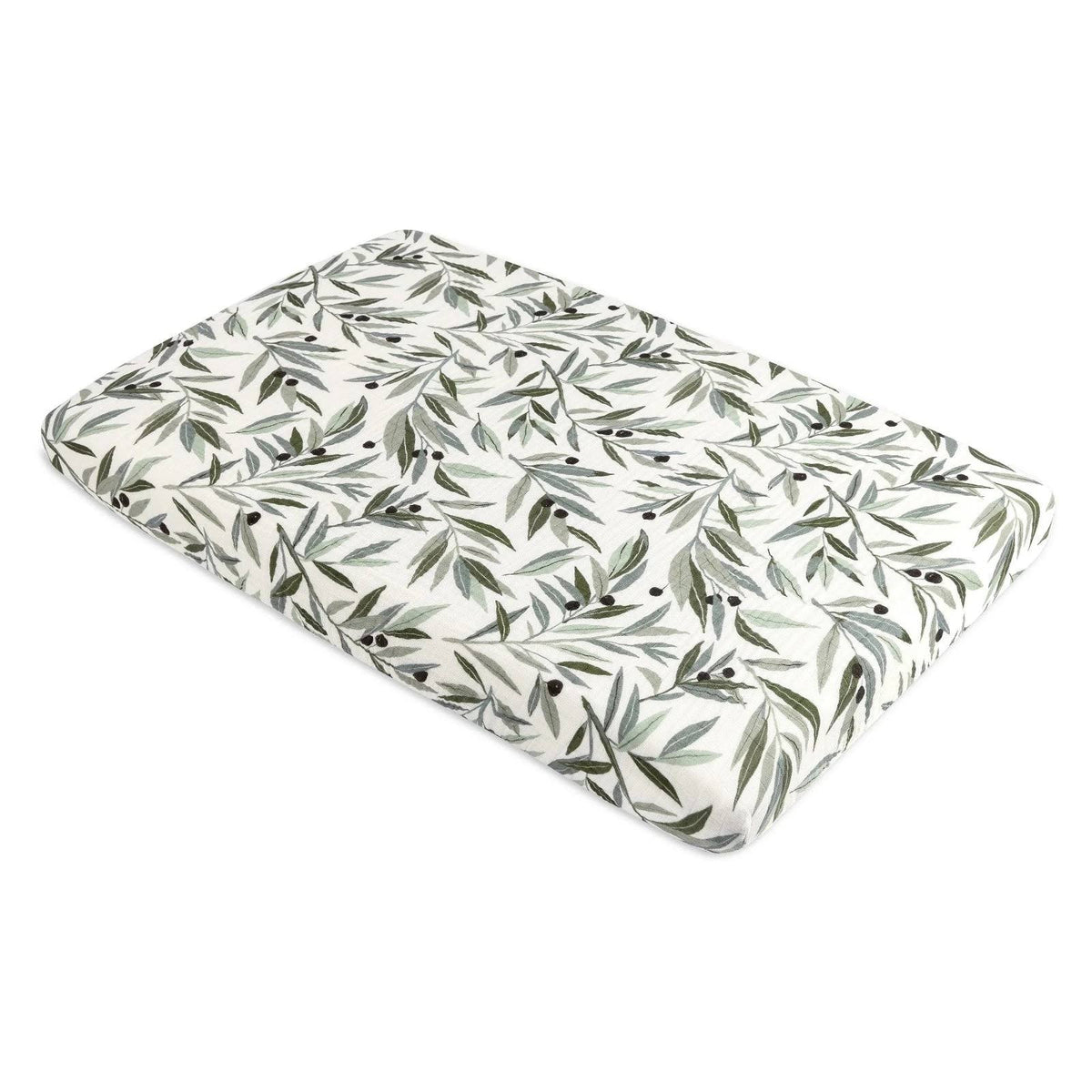 Babyletto Mini Crib Sheet in GOTS Certified Organic Muslin Cotton - Olive Branches - Product image 1