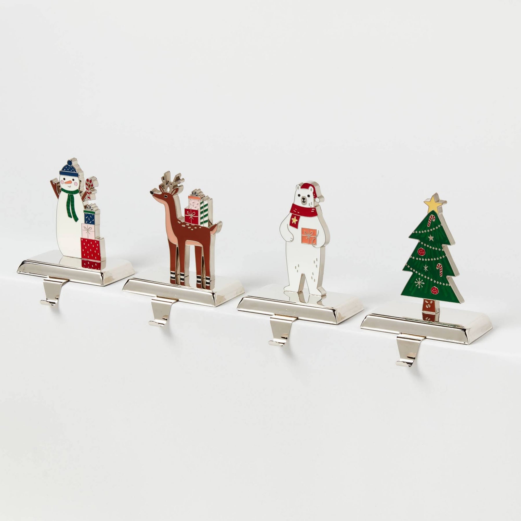 4pk Metal Holiday Character Christmas Stocking Holder Snowman/Tree/Deer/Polar Bear - Wondershop - Product image 1