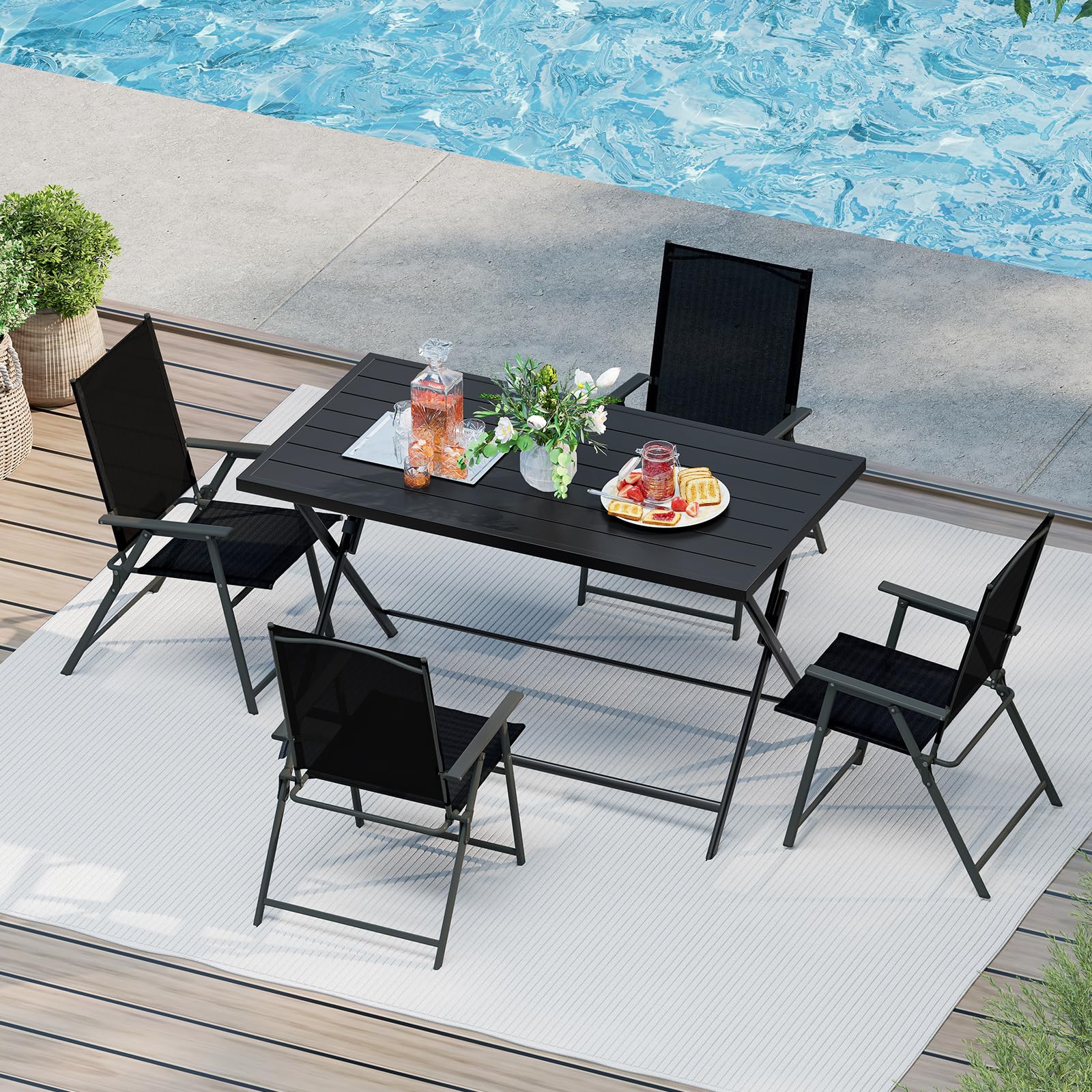 Tangkula Foldable Outdoor Dining Table 48inch x 30inch Rectangular Metal Patio Table with Slatted Tabletop - Product image 2
