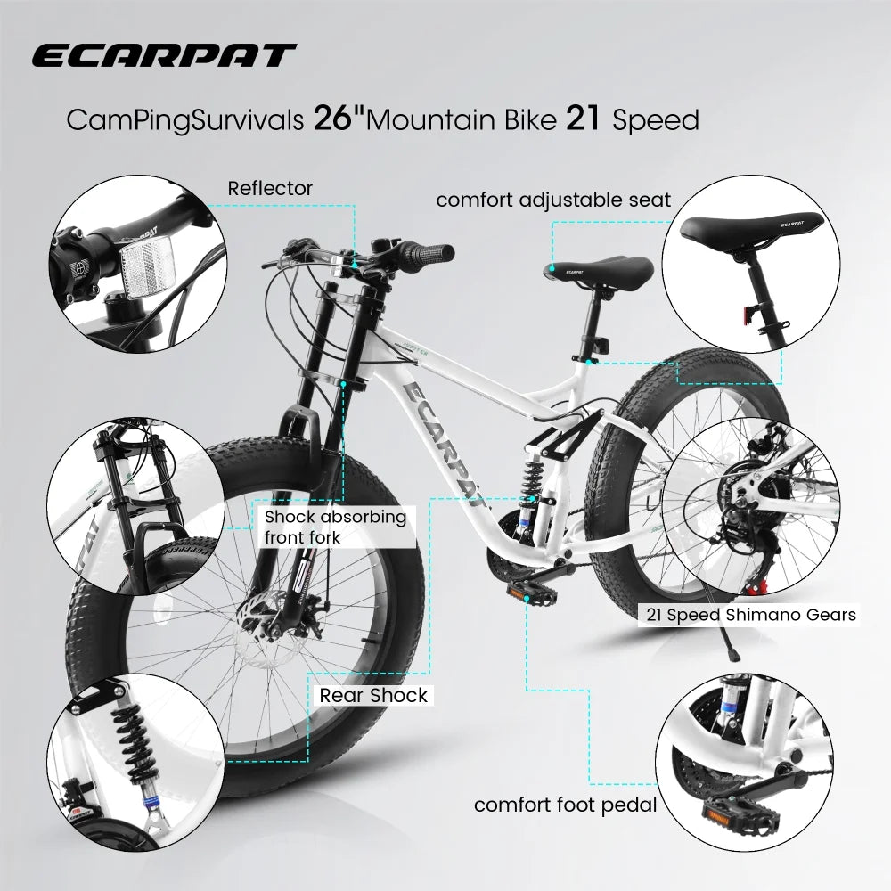 26 in Mountain Bike for Men, 26*4" Fat Tire Mountain Bicycles, Full - Suspension 21 - Product image 8