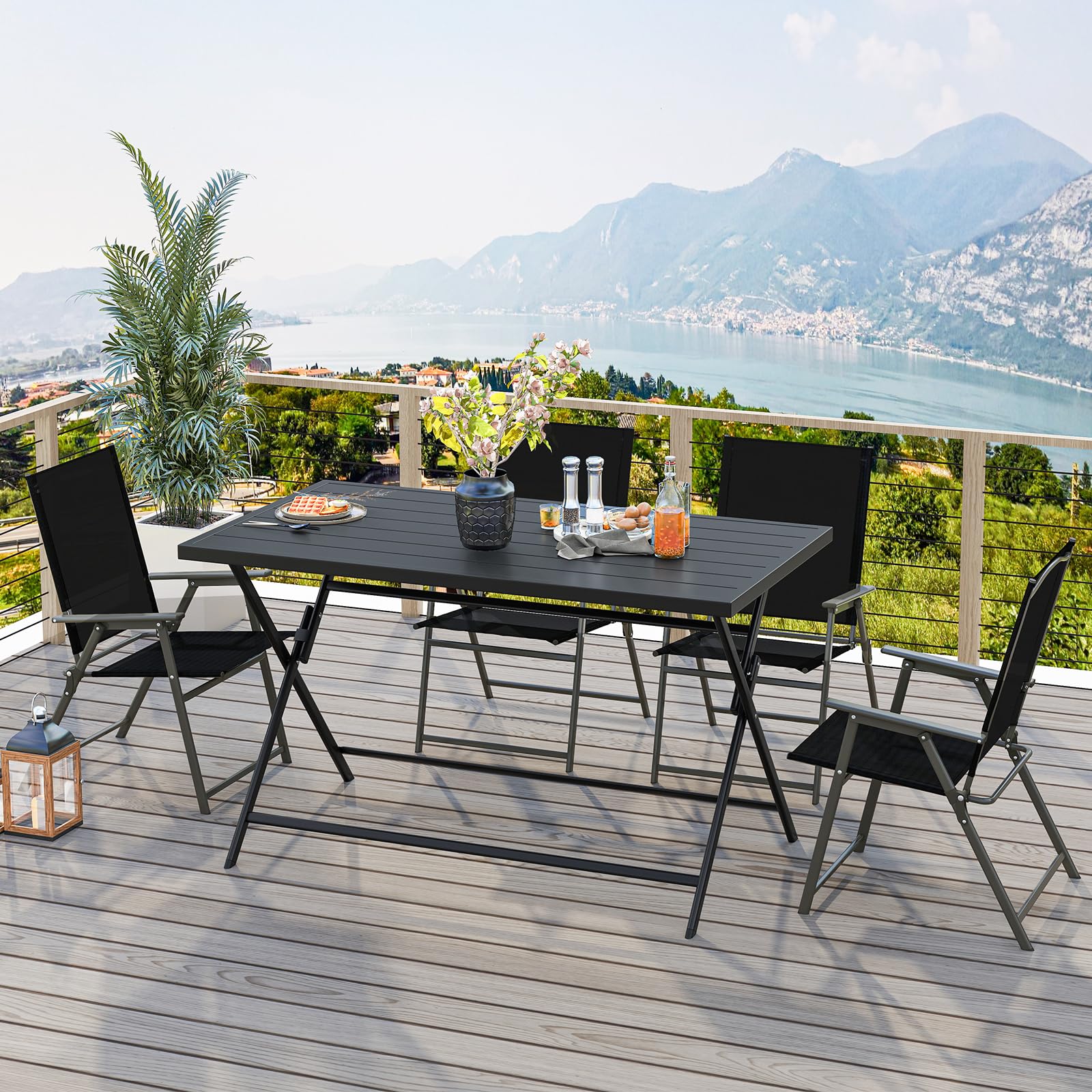 Tangkula Foldable Outdoor Dining Table 48inch x 30inch Rectangular Metal Patio Table with Slatted Tabletop - Product image 9