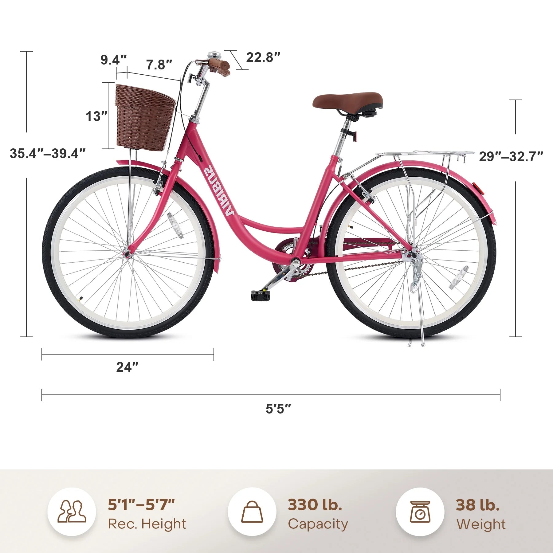 Viribus Women'S Comfort Bike 24 in Beach & City Cruiser Bicycle with Basket Rack White - Product image 12