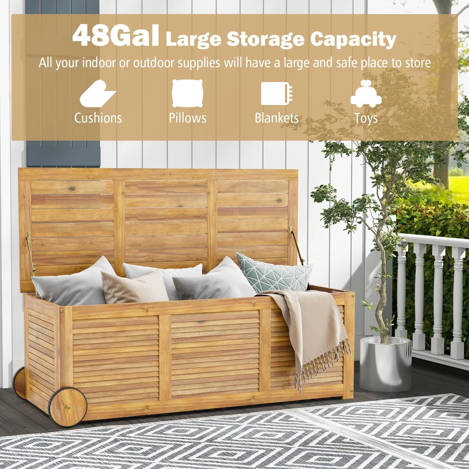 Tangkula 48 Gallon Outdoor Storage Box with Wheels - Product image 8