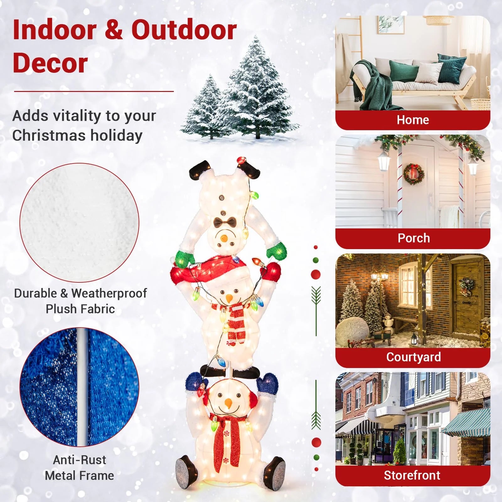 Tangkula 5.6 FT Lighted Christmas Stacked Snowmen Decoration - Product image 9