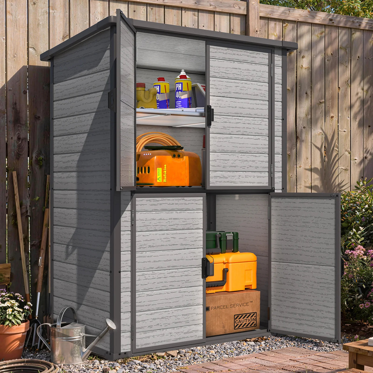 AECOJOY 58 Cu.Ft Resin Outdoor Storage Cabinet Waterproof with Shelves, Dark Gray - Product image 9