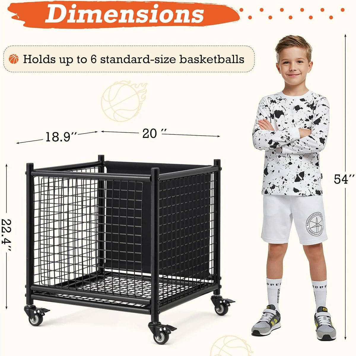 AECOJOY Ball Cart Storage, Rolling Basketball Bin with Wheels for Garage, School, Gym - Product image 2