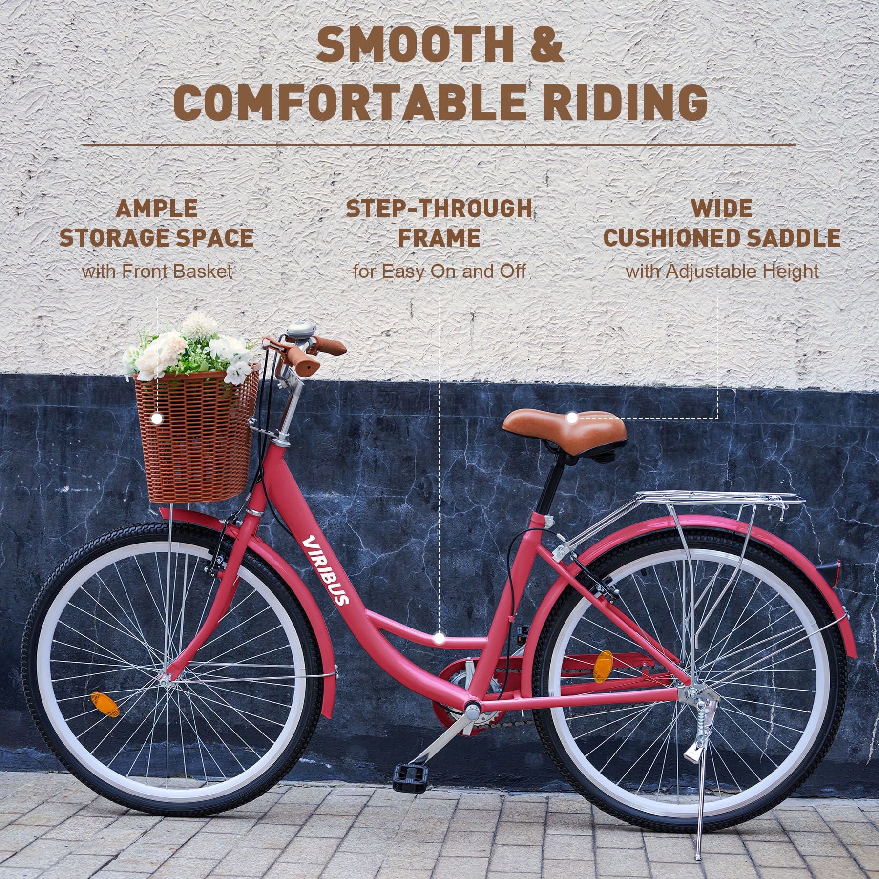 Viribus Women'S Comfort Bike 24 in Beach & City Cruiser Bicycle with Basket Rack White - Product image 11
