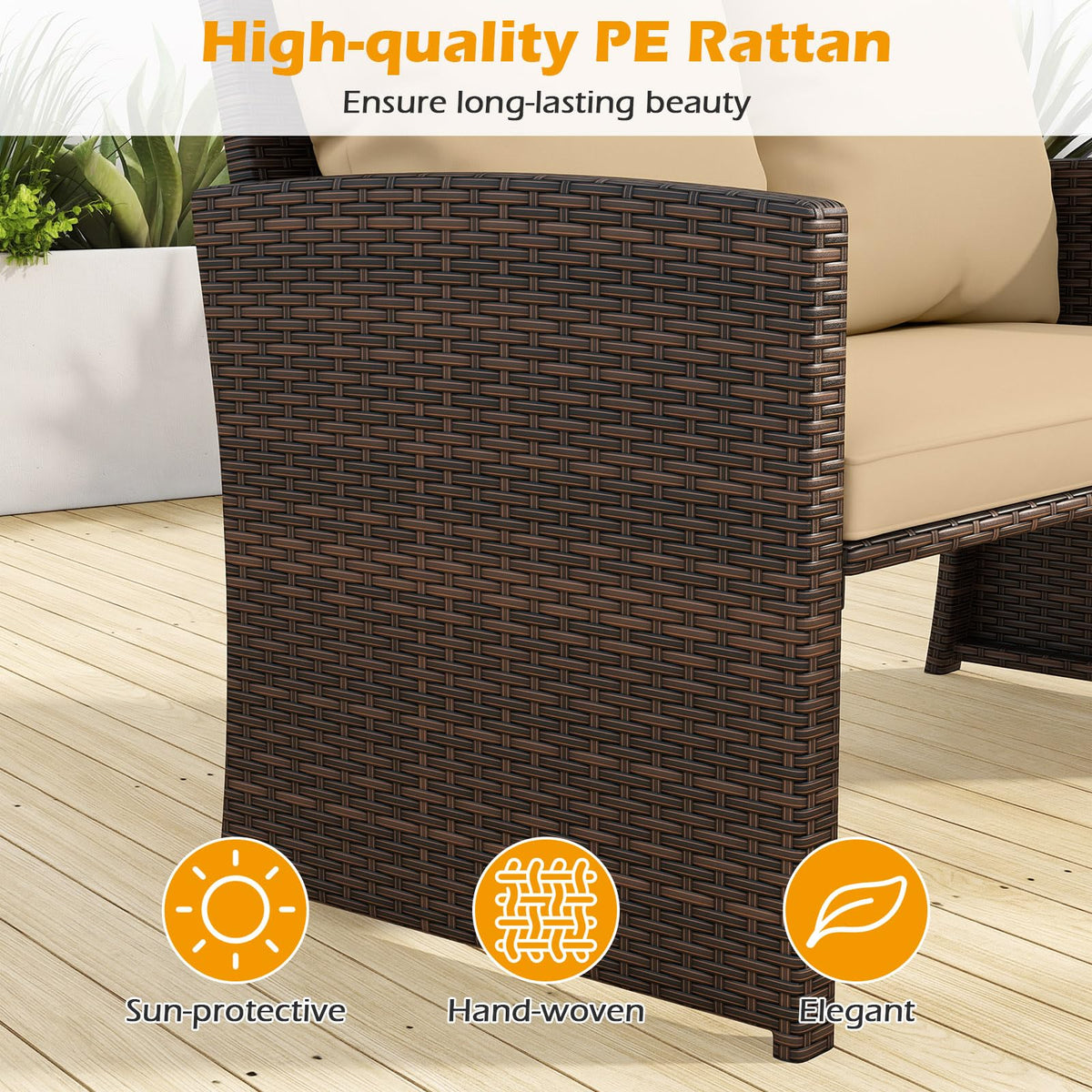 Tangkula 3 Pieces Patio PE Wicker Furniture Set with Cushions - Product image 5