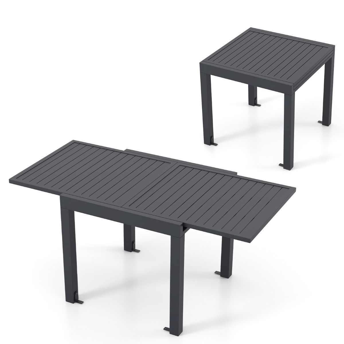 Extendable Aluminum Garden Table Adjustable from 80 to 160 CM Outdoor Dining Table Slatted Top for 4-6 People Dark Gray -