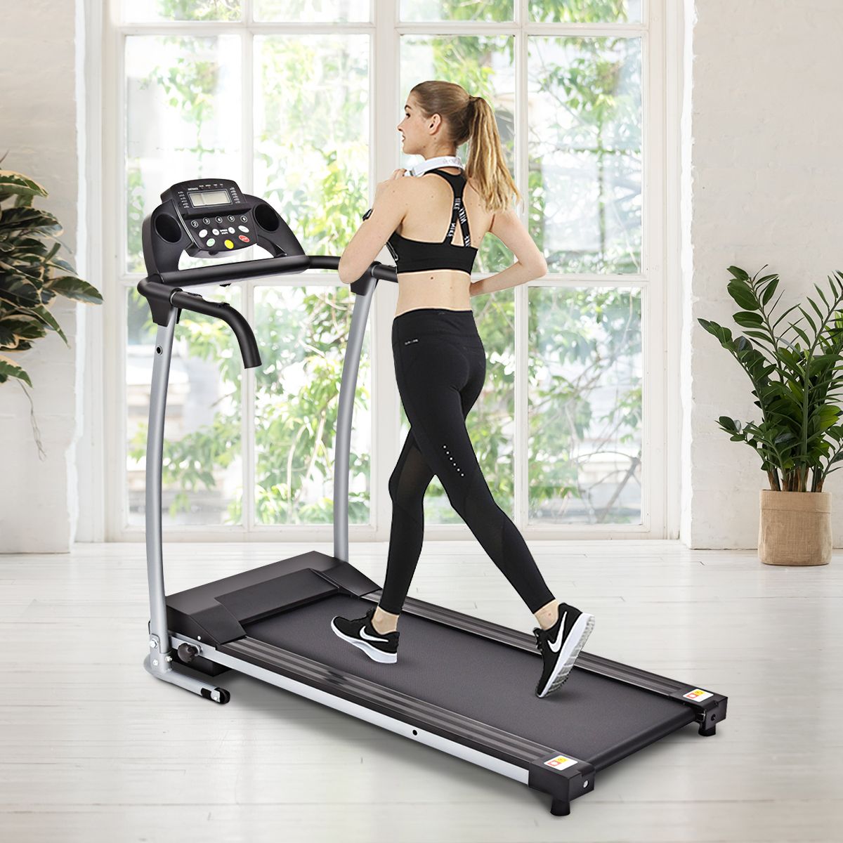 Foldable Electric Treadmill with Screen and Heart Rate Monitor with Speed from 1 to 10 km/h and 12 Programs Black -