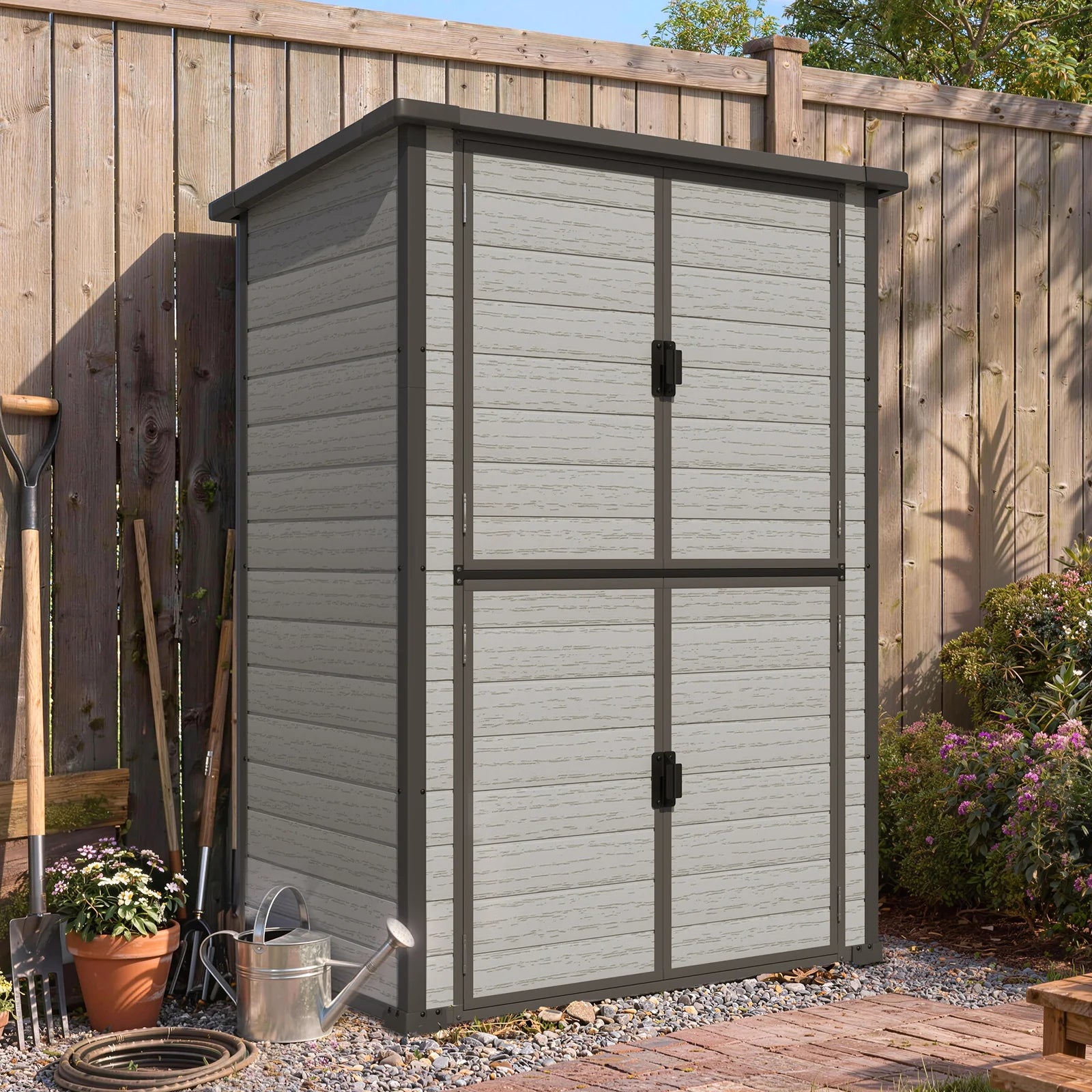 AECOJOY 58 Cu.Ft Resin Outdoor Storage Cabinet Waterproof with Shelves, Dark Gray - Product image 4