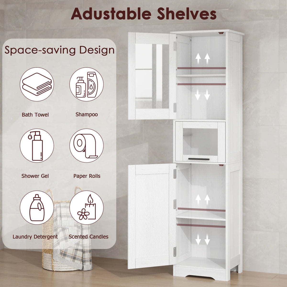 Bathroom Cabinet, Tall Storage Cabinet with Doors and Adjustable Shelf - Product image 6