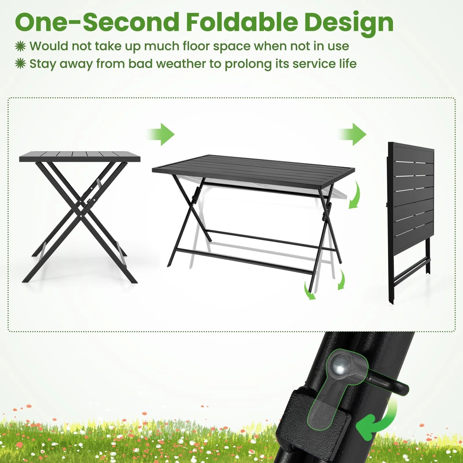 Tangkula Foldable Outdoor Dining Table 48inch x 30inch Rectangular Metal Patio Table with Slatted Tabletop - Product image 7