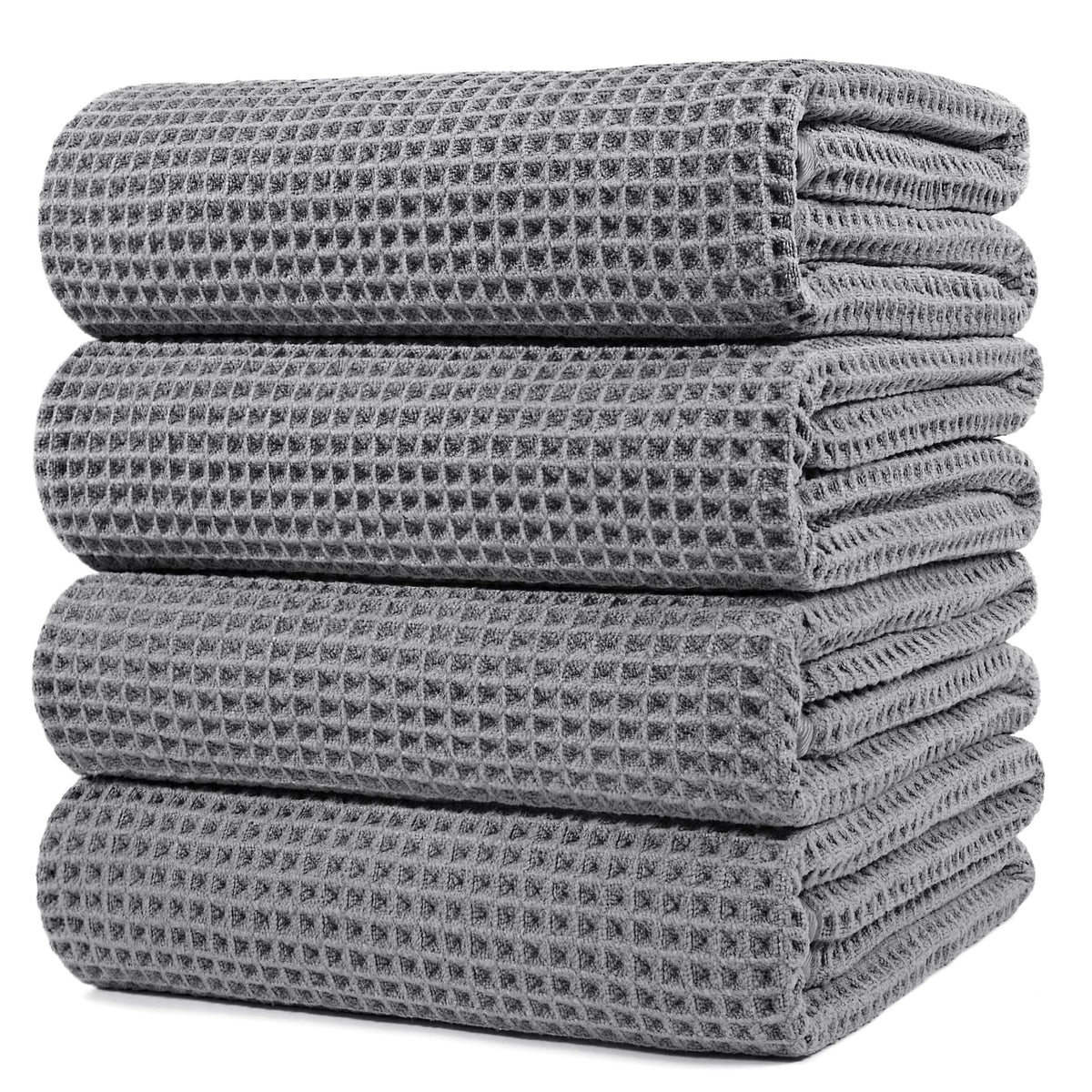 POLYTE Microfiber Oversize Quick Dry Lint Free Bath Towel, 60 x 30 in, 4 Pack (Gray, Waffle Weave) - Product image 1