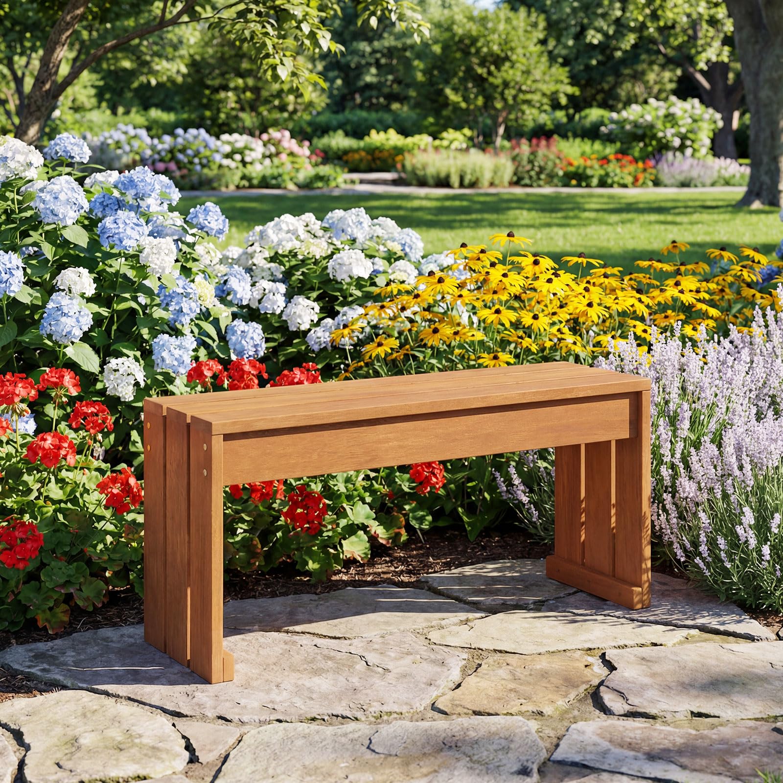 Tangkula Wood Outdoor Garden Bench - 2-Person Patio Backless Bench with Solid Wooden Frame - Product image 2