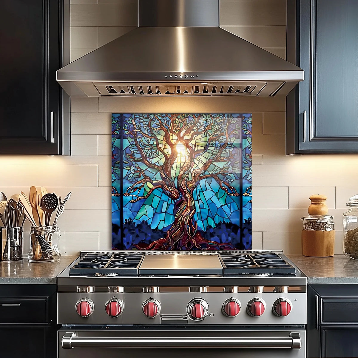 Mosaic Tree of Life Tempered Glass Backsplash for Kitchen Behind Stove, Back Top Cover - Product image 10