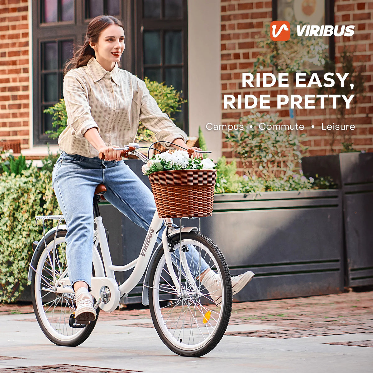 Viribus Women'S Comfort Bike 24 in Beach & City Cruiser Bicycle with Basket Rack White - Product image 2
