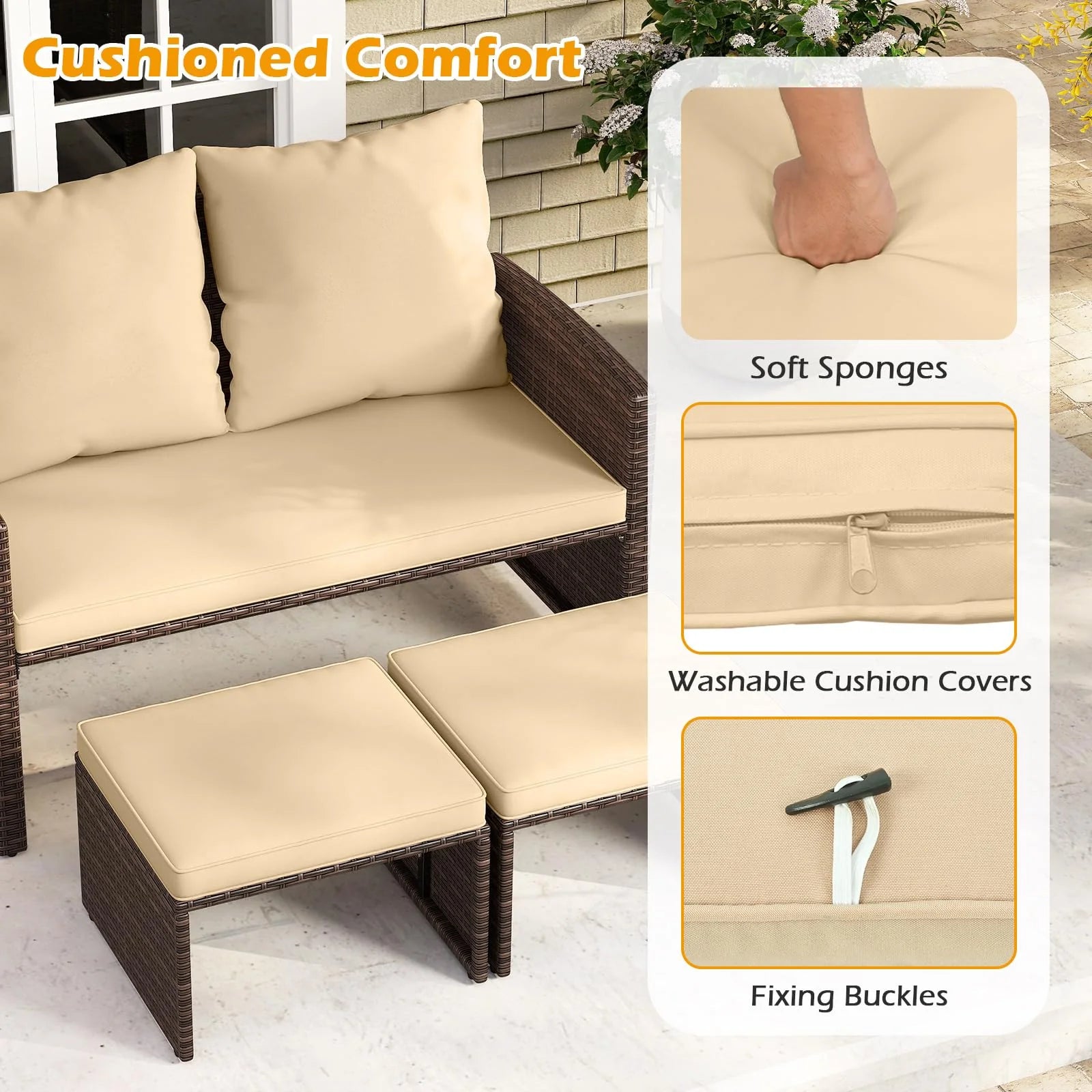 Tangkula 3 Pieces Patio PE Wicker Furniture Set with Cushions - Product image 8