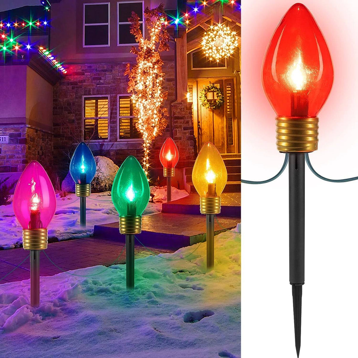 Jumbo C9 Christmas Lights Outdoor Decorations Lawn with Pathway Marker Stakes - Product image 1