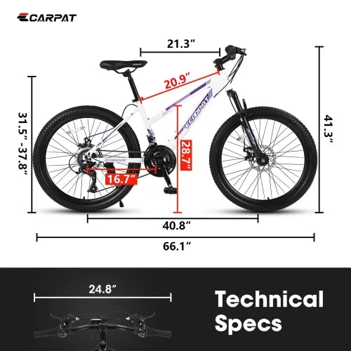 POWANLI 26" Mountain Bike for Women, 21 Speeds Mountain Bicycles with Dual Disc Brakes and 100mm Front - Product image 14