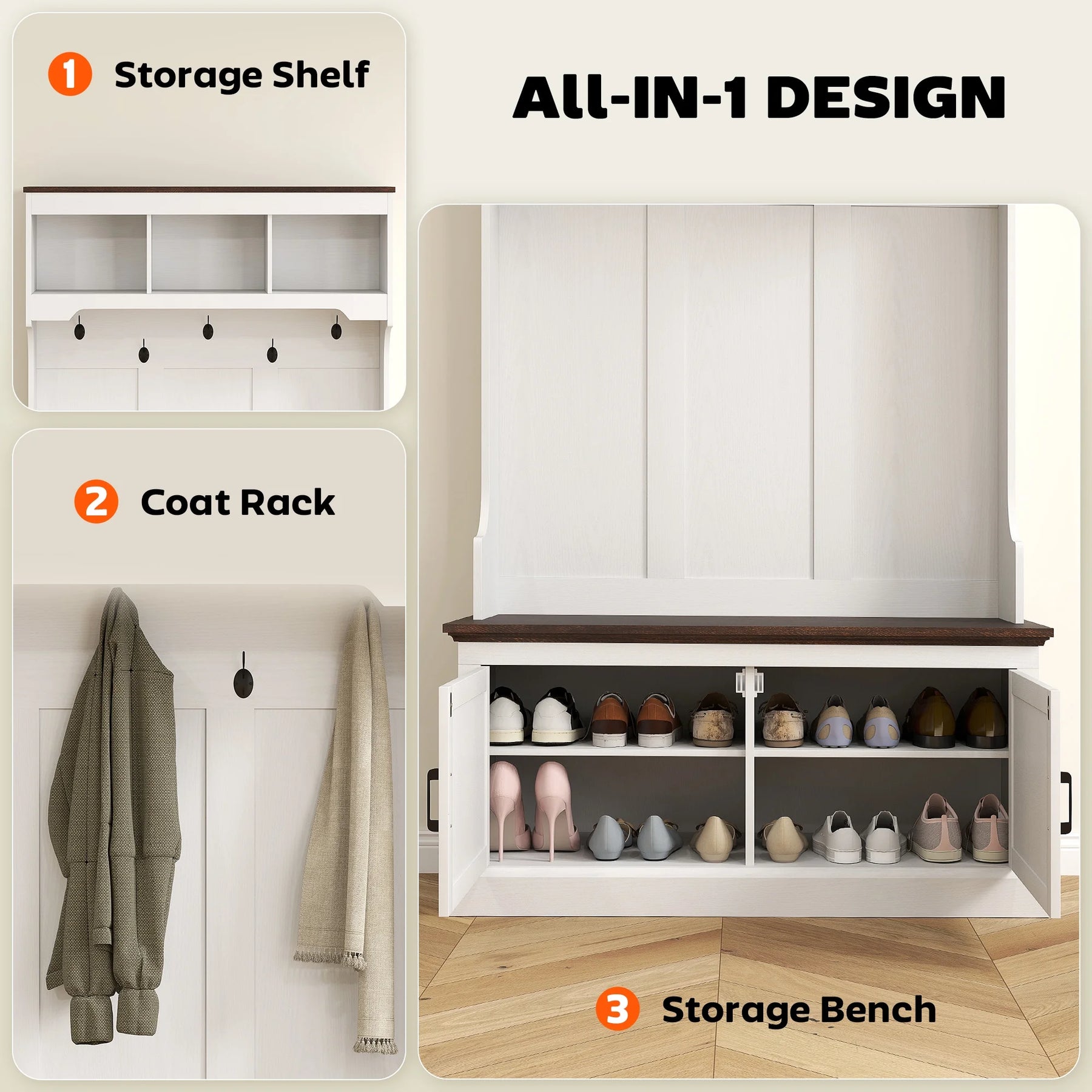 HOMCOM 3 - in - 1 Hall Tree with Shoe Storage, Standing Coat Rack with Shoe Bench - Product image 4