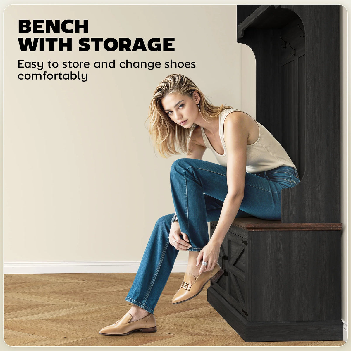 HOMCOM 3 - in - 1 Hall Tree with Shoe Storage, Standing Coat Rack with Shoe Bench - Product image 14