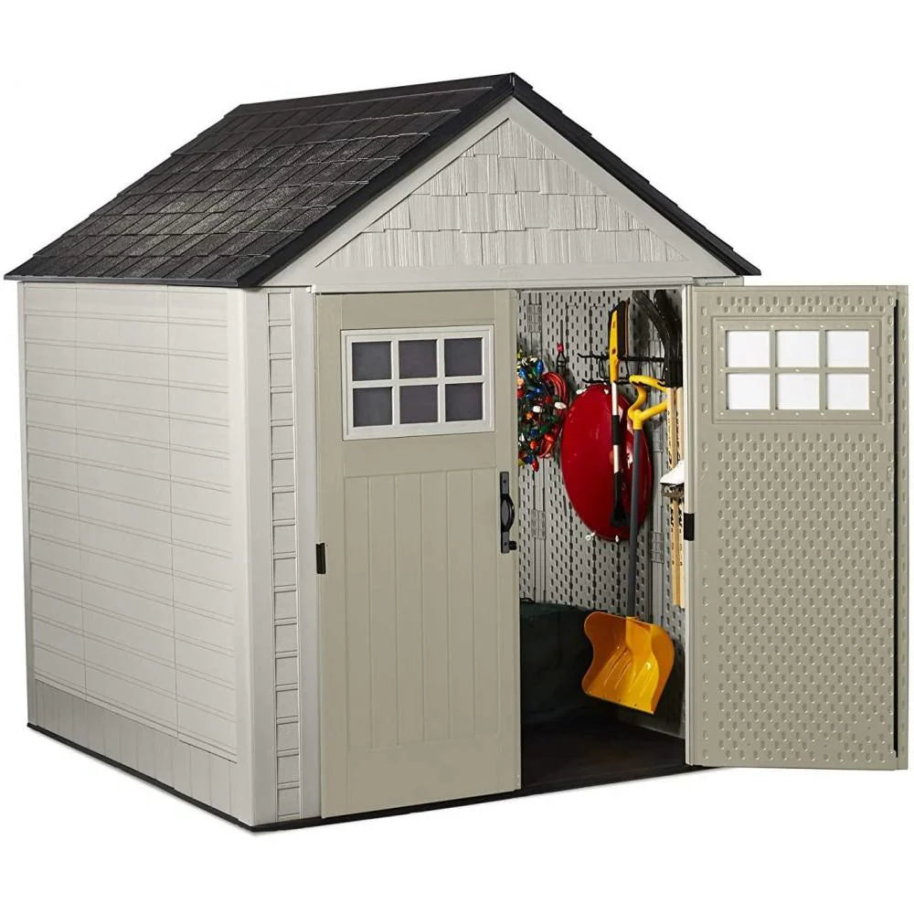 77 Ft Durable Weather Resistant Resin Outdoor Garden Storage Shed with Windows and Utility Hooks, Sand - Product image 4